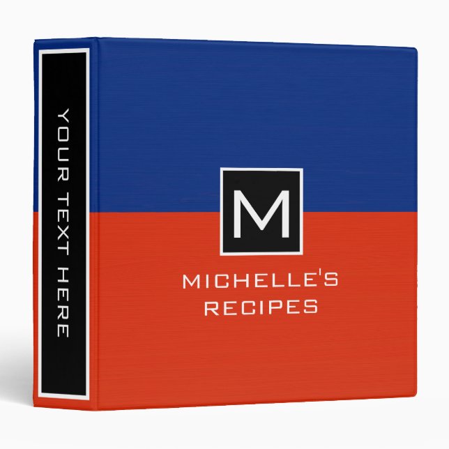 Monogram Recipe Modern Red Dark Blue Binder (Front/Spine)