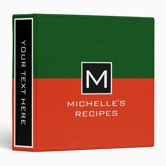 Monogram Recipe Modern Red Green Binder (Front/Spine)