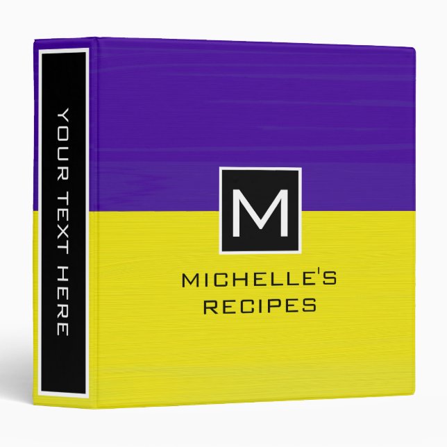 Monogram Recipe Modern Yellow Dark Purple Binder (Front/Spine)