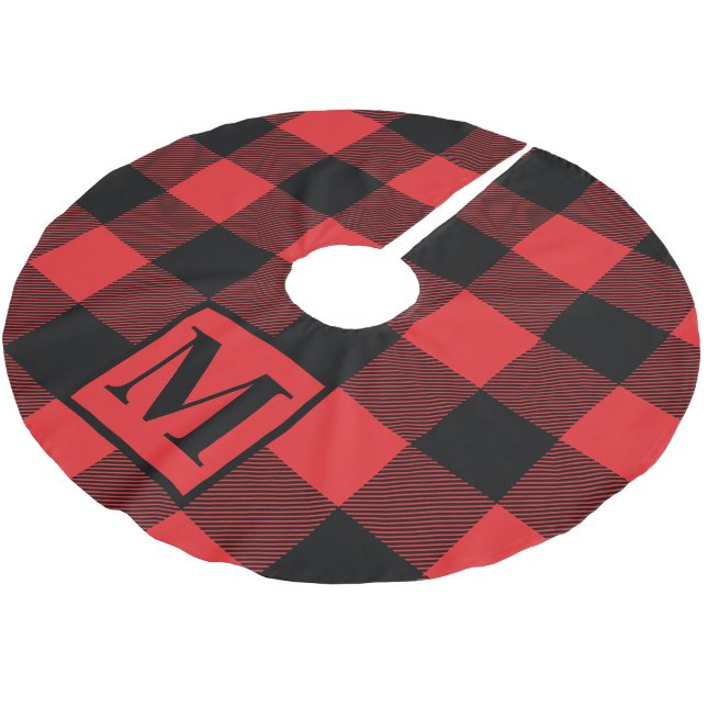Monogram Red and Black Buffalo Plaid Brushed Polyester Tree Skirt (Angled)
