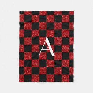 Monogram red and black glitter chequered fleece blanket