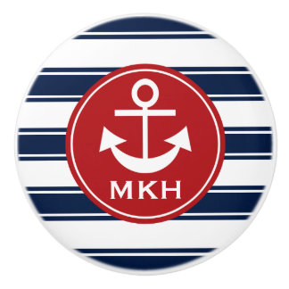 Monogram Red and Navy Anchor Ceramic Knob
