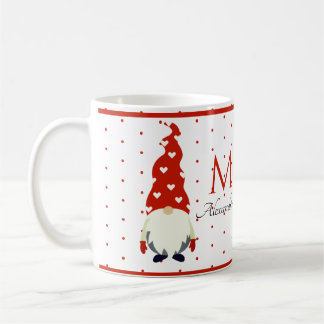 Monogram Red and White Gnome Bedroom Coffee Mug
