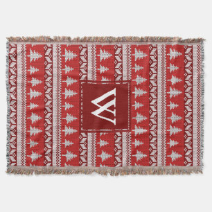Monogram - Red and White Nordic Alpine Fir Trees Throw Blanket
