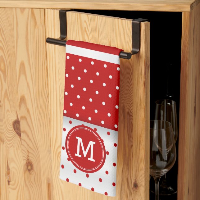 Monogram Red and White Polka Dot Kitchen Towel (Thirds Fold)