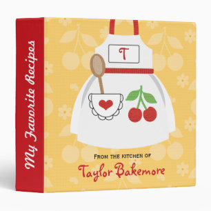 Monogram Red and Yellow Cherry Apron Recipe Binder