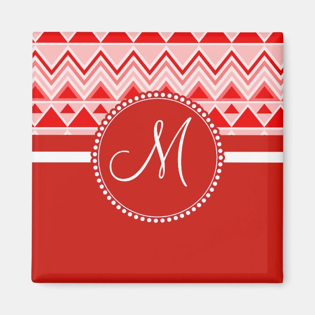Monogram Red Aztec Andes Tribal Mountains Triangle Magnet (Front)