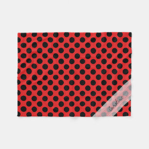 Monogram Red Black Cute Chic Polka Dot Pattern Fleece Blanket