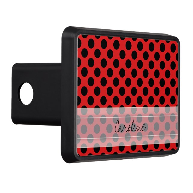 Monogram Red Black Cute Chic Polka Dot Pattern Trailer Hitch Cover (Right)