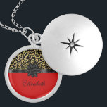 Monogram Red Black Gold Leopard Print Elegant Locket Necklace<br><div class="desc">Personalize this elegant and chic necklace for her. The design is a black and gold leopard print with a black bow separating the leopard print top from the red bottom.  Makes a great gift for your wife,  your sister,  your mother,  or a bridal party gift.</div>