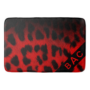 Monogram Red & Black Leopard Print Bath Mat
