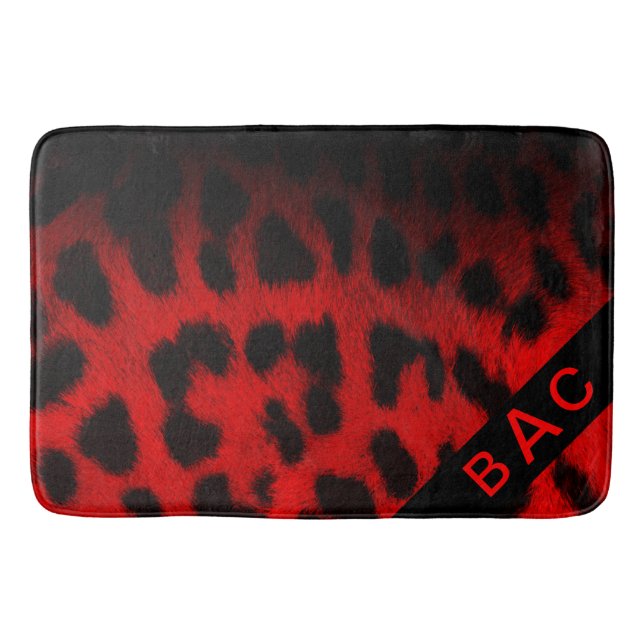 Monogram Red & Black Leopard Print Bath Mat (Front)