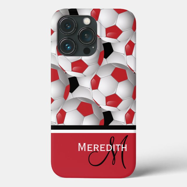 Monogram Red Black Soccer Ball Pattern Case-Mate iPhone Case (Back)