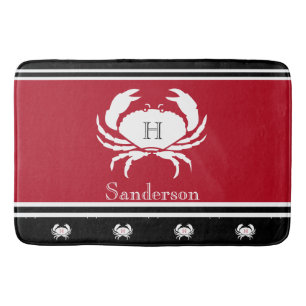 Monogram Red Black White Crab Nautical Kitchen Rug