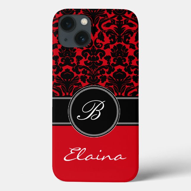 Monogram Red, Black, White Damask iPad Air Case (Back)