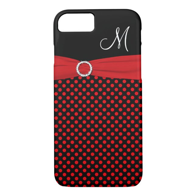 Monogram Red Black White Polka Dots iPhone 7 Case (Back)