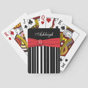 Monogram Red Black White Striped Playing Cards