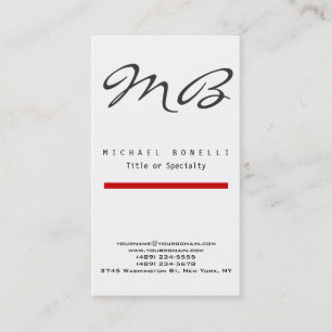 Monogram Red Black White Vertical Business Card
