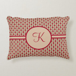 Monogram Red Brown Buffalo Plaid Rustic Country  Accent Pillow