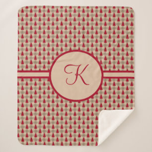 Monogram Red Brown Buffalo Plaid Rustic Country  Sherpa Blanket