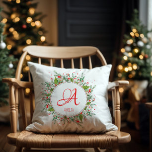 Monogram Red Christmas elegant letter Throw Pillow