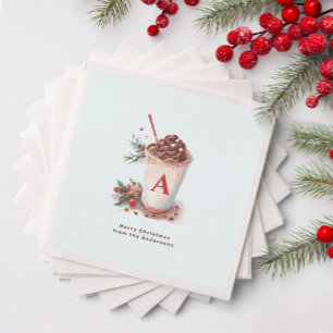 Monogram Red Christmas Party Hot Cocoa Coffee  Napkin
