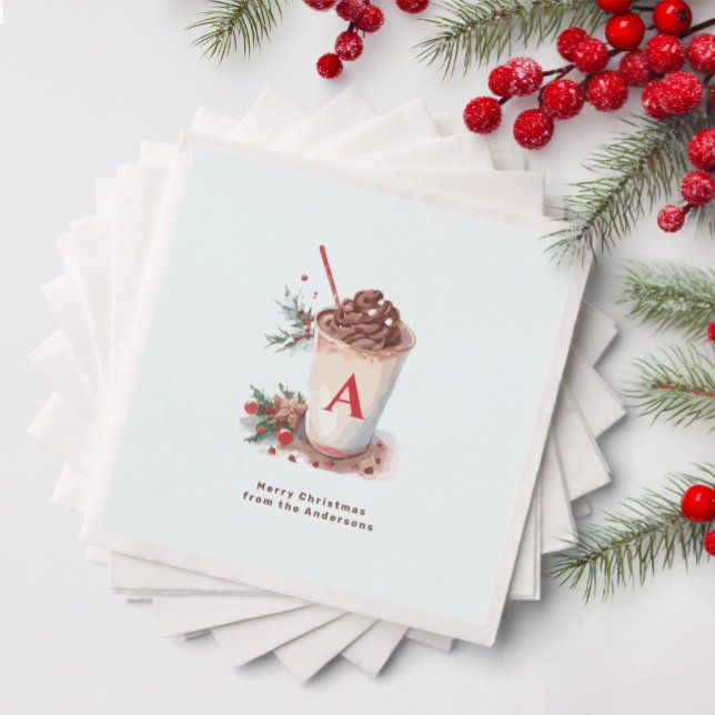 Monogram Red Christmas Party Hot Cocoa Coffee  Napkin (Creator Uploaded)