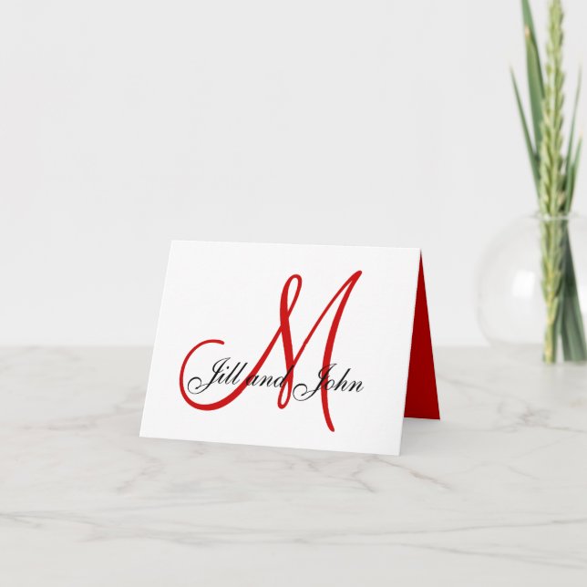 Monogram Red Christmas Wedding Invitation Card (Front)
