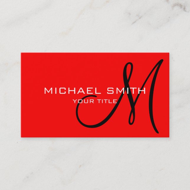 Monogram Red colour background Business Card (Front)
