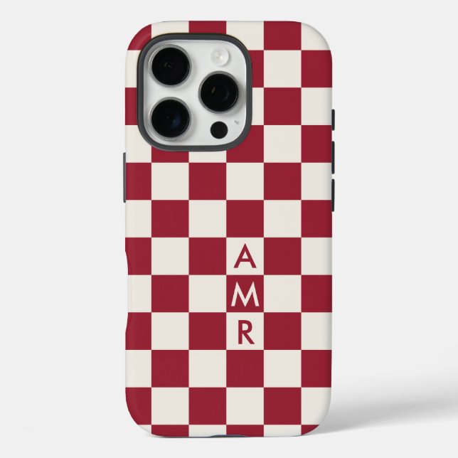 Monogram Red Cream Chequered Pattern Case-Mate iPhone Case (Back)