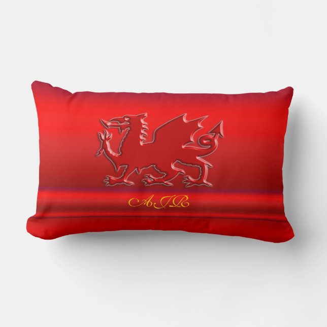 Monogram, Red Dragon on red metallic-effect Lumbar Pillow (Front)