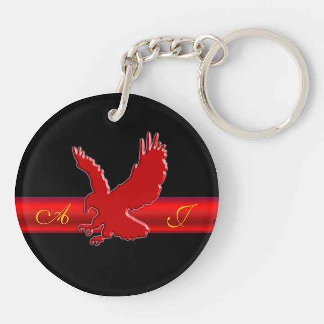 Monogram Red Eagle logo, red metallic-effect strip Keychain (Back)