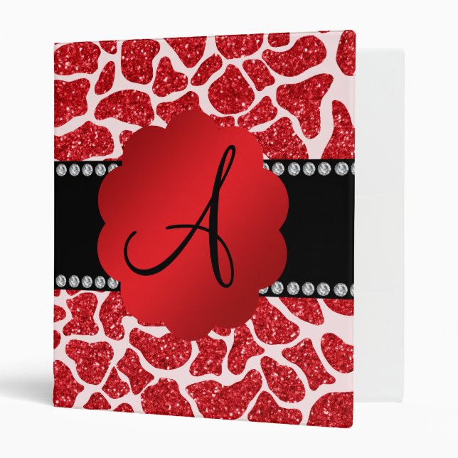 Monogram red glitter giraffe print binder (Front/Inside)