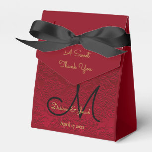 Monogram Red Gold Black Christmas Winter Wedding Favor Box