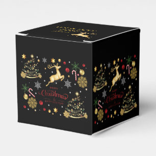 monogram Red Gold Reindeer Merry Christmas Tree  Favor Box