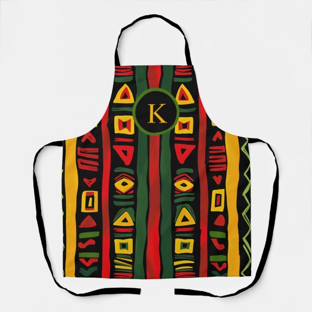 Monogram Red Green Yellow Black History Month Apron (Front)