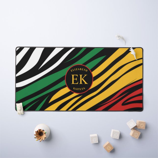 Monogram Red Green Yellow Black History Month Desk Mat (Kids Table)