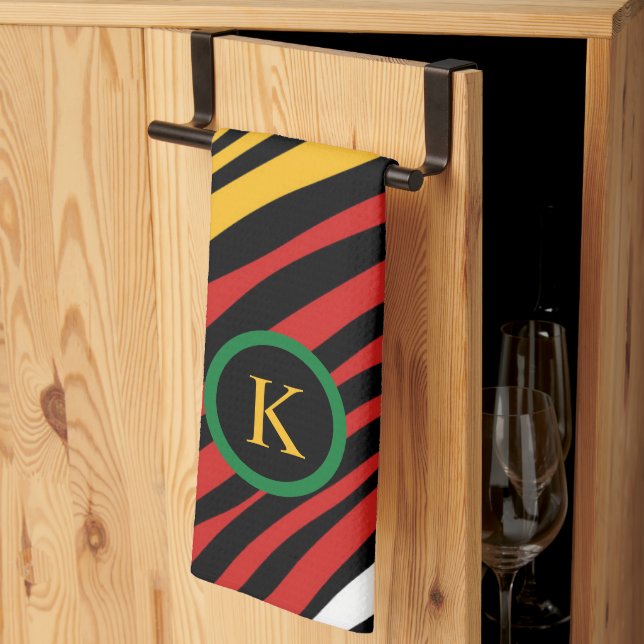 Monogram Red Green Yellow Black History Month Kitchen Towel (Thirds Fold)