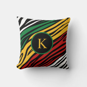Monogram Red Green Yellow Black History Month Throw Pillow
