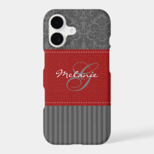 Monogram Red, Grey Damask Stripe iPhone 7 Case