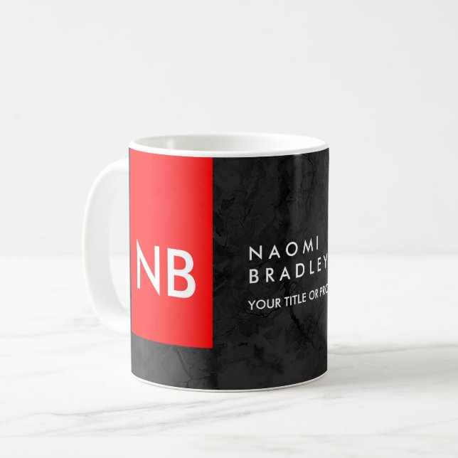 Monogram Red Grey Pattern Modern Coffee Mug (Front Left)