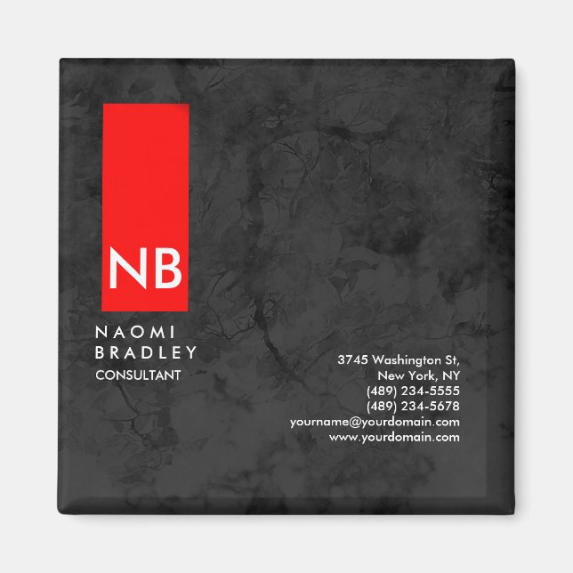 Monogram Red Grey Pattern Modern Consultant Magnet (Front)