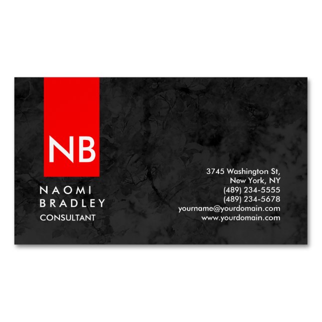 Monogram Red Grey Pattern Modern Consultant Magnetic Business Card (Front)