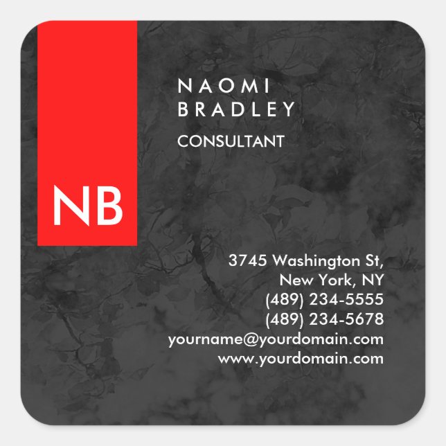 Monogram Red Grey Pattern Modern Consultant Square Sticker (Front)