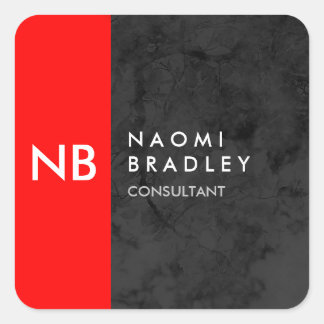 Monogram Red Grey Pattern Modern Square Sticker