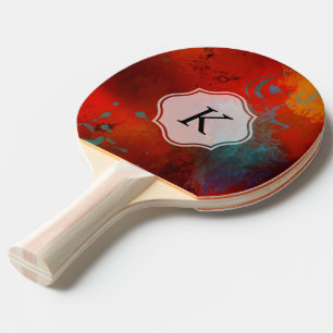 Monogram Red Grunge Digital Abstract Art Ping Pong Paddle