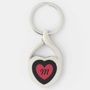 Monogram red heart on black keychain