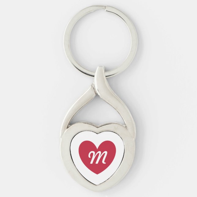 Monogram red heart on white keychain (Front)