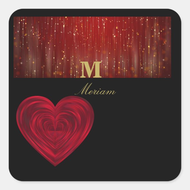 Monogram Red heart    Square Sticker (Front)