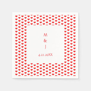 Monogram Red Hearts Couple Name Romantic Wedding Napkin